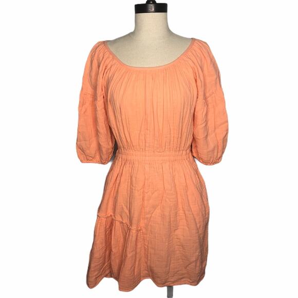 Apiece Apart Short Sleeve Dress Coral Scoop Neck 2 - Picture 1 of 12